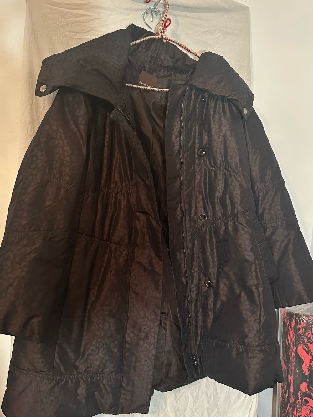 Women's Brown Hooded Patterned Puffer Jacket